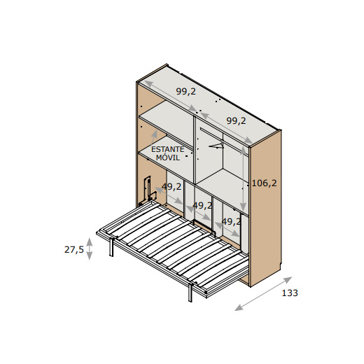 Cama abatible horizontal con 4 puertas Roy