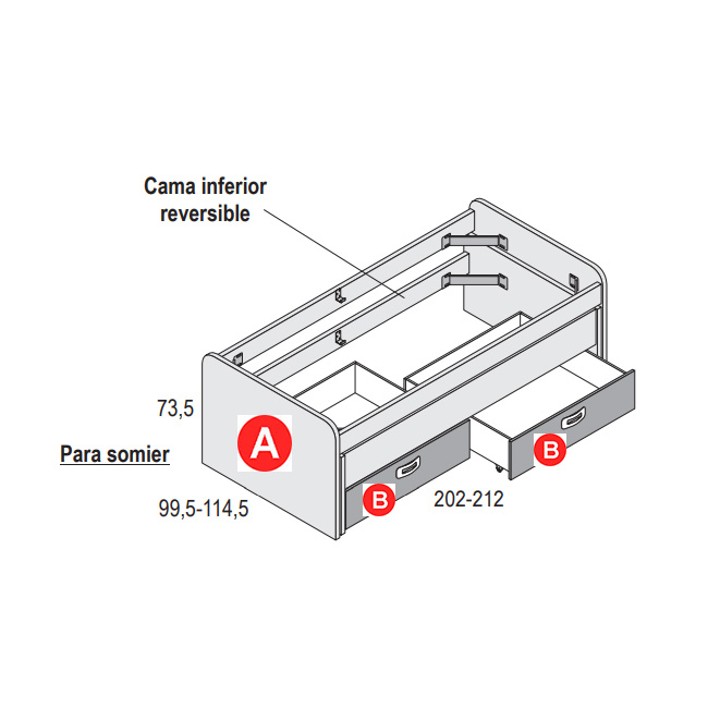 Compacto con cama desplazable oculta y almacenaje J505 165