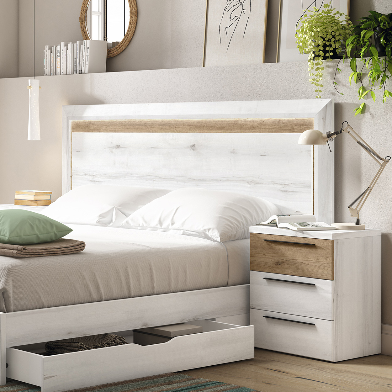 € CABECERO DORMITORIO MATRIMONIO 135- 150 CM SOUL BLANCO Y ARTIC